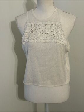We The Free Cream Crochet Yoke Tank